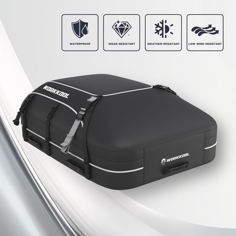 WORKKOOL Rooftop Cargo Carrier Vehicle Soft-Shell Carriers, Heavy Duty Car Roof Bag Waterproof Without Rack, Car Topper Luggage Carrier-with 6 Hooks,Mat&Coded Lock(15 Cuft) - Image 4